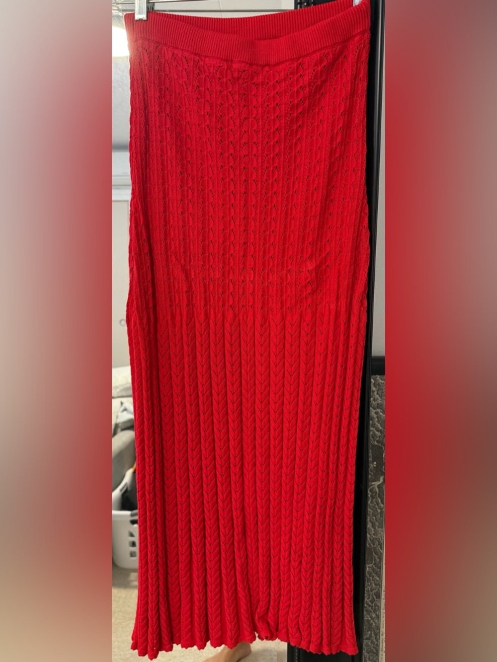 Z Supply Red Crochet Knit Maxi Skirt